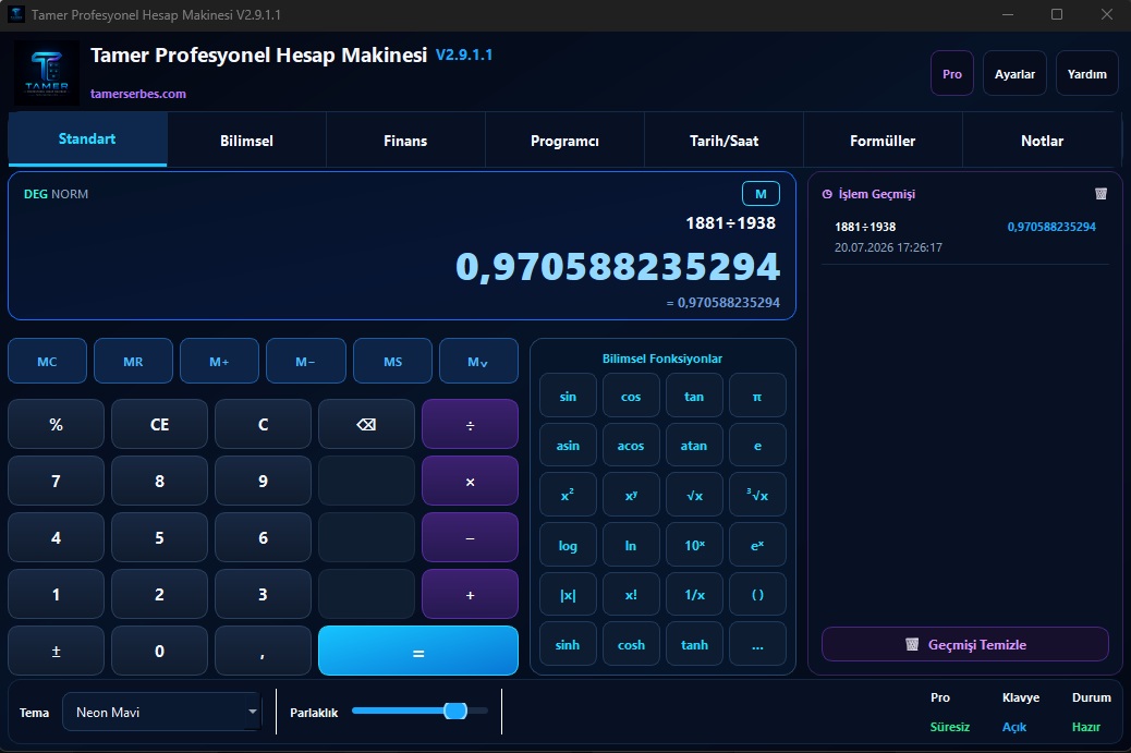 Tamer Profesyonel Hesap Makinesi v2.9.1 görseli