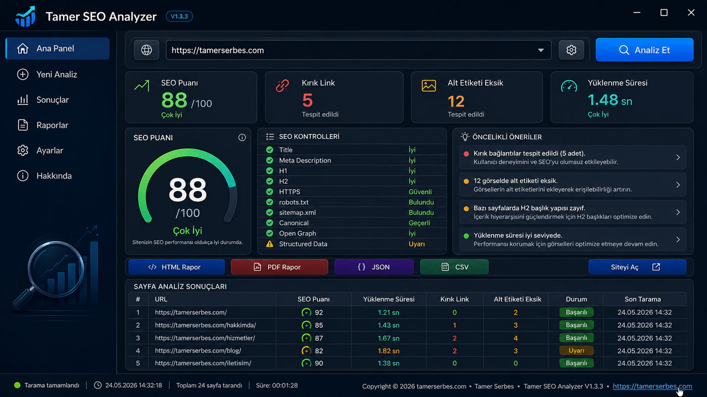 Tamer SEO Analyzer V1.4.2 görseli